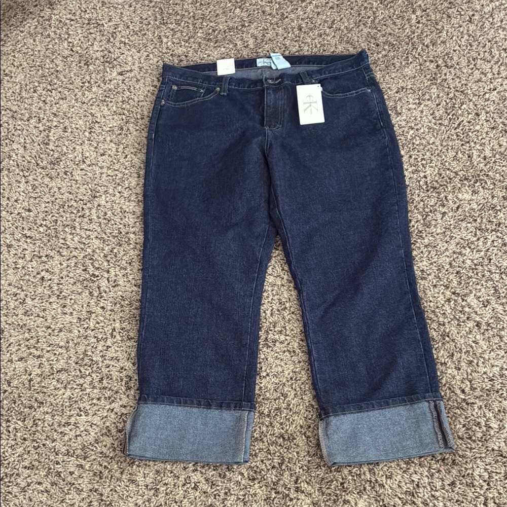 Calvin Klein Jeans Cuffed Ankle Cropped SZ 14 Blue Denim NWT